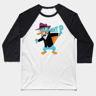 Agent P in a Tux Baseball T-Shirt